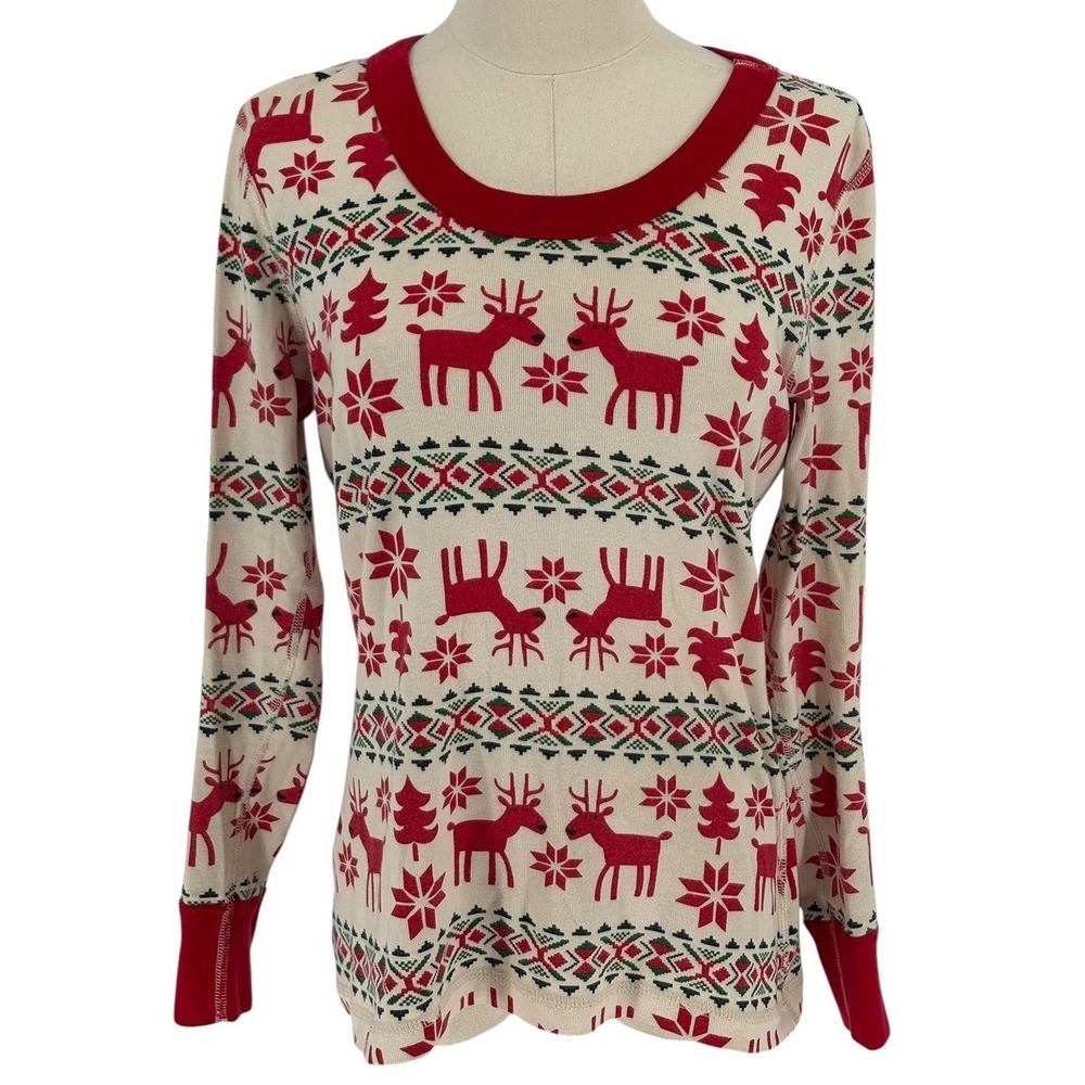 Hanna Andersson Pajama Top Red Reindeer Fair Isle 100% Cotton M